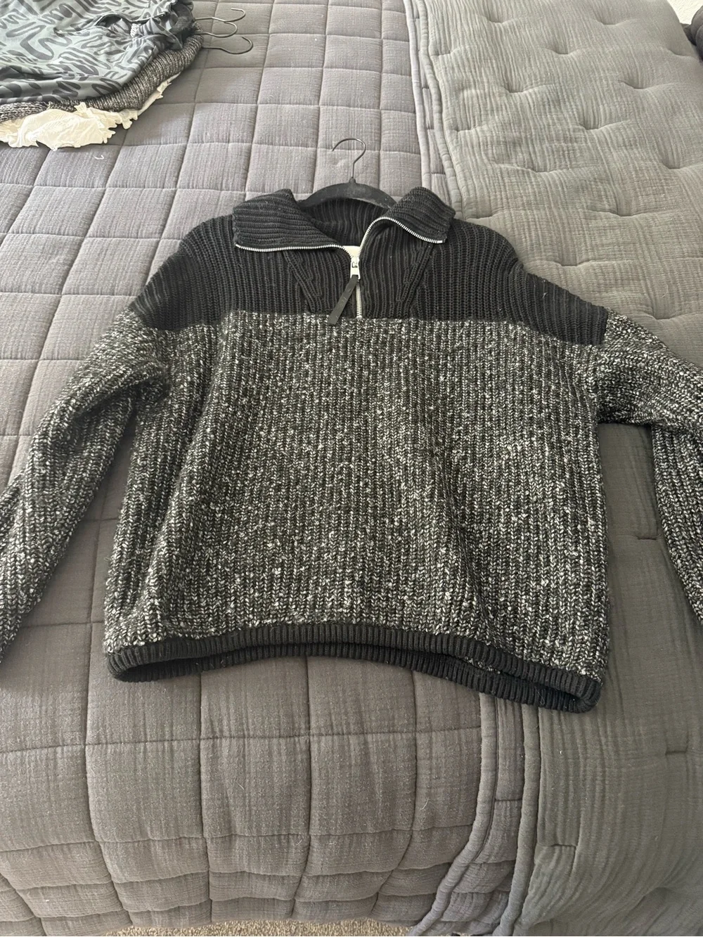 Women’s Varley Two-Tone Black and Gray Quarter-Zip Sweater